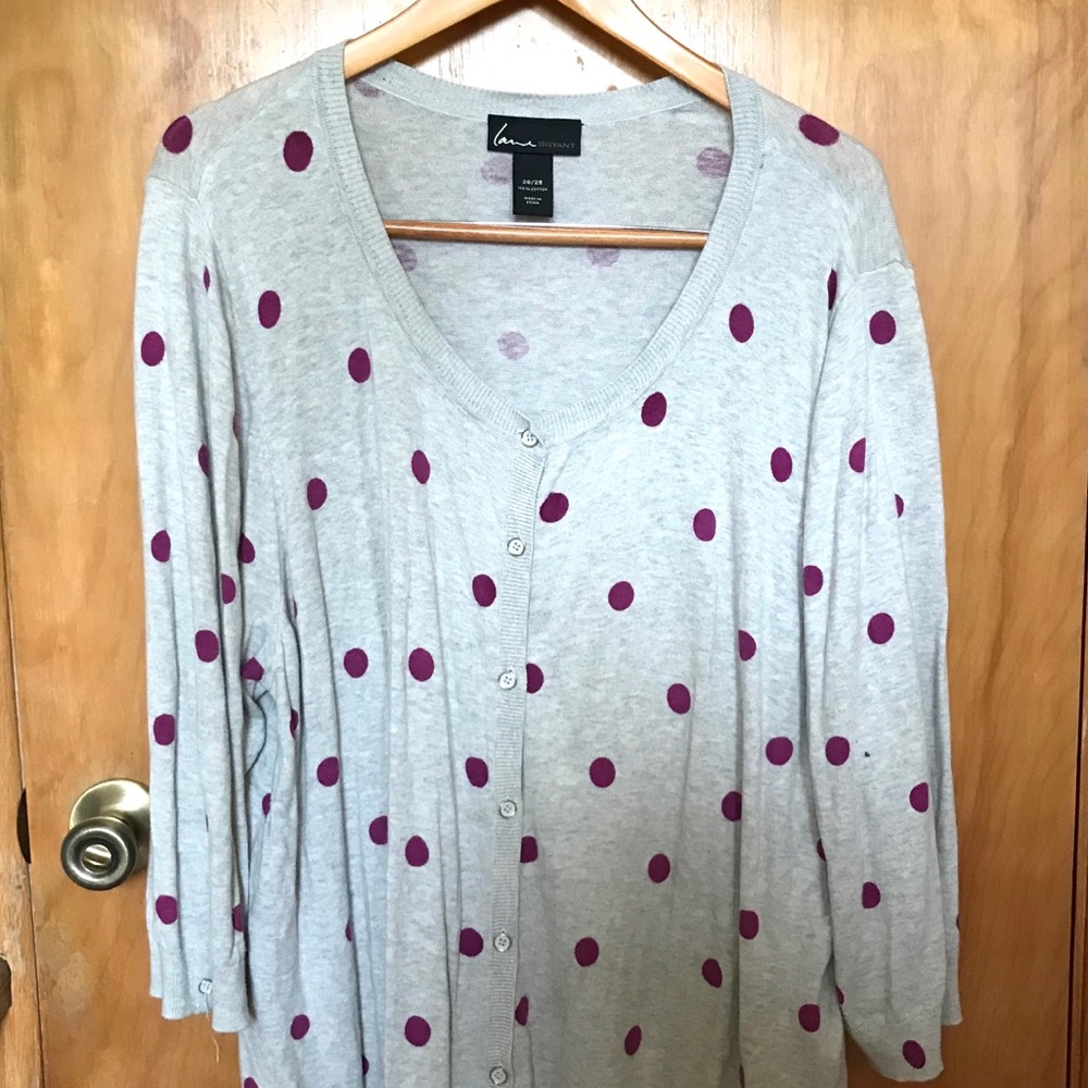 Lane Bryant Gray Cardi Pink Polkadots Sz 26/28